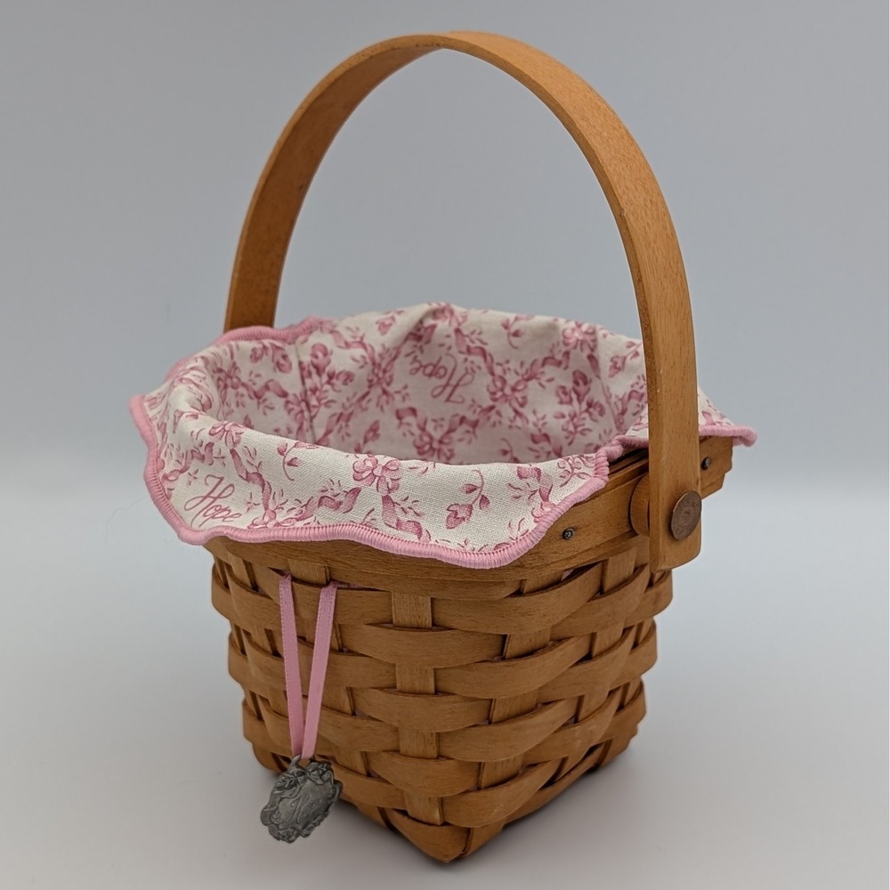 Longaberger 2001 Horizon of Hope Basket Pink Floral Liner & Pewter Charm Mens